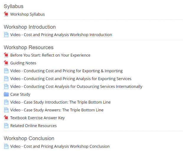 Workshop outline and resources screenshot