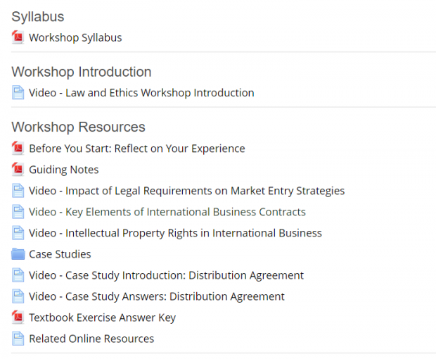 Workshop outline and resources screenshot